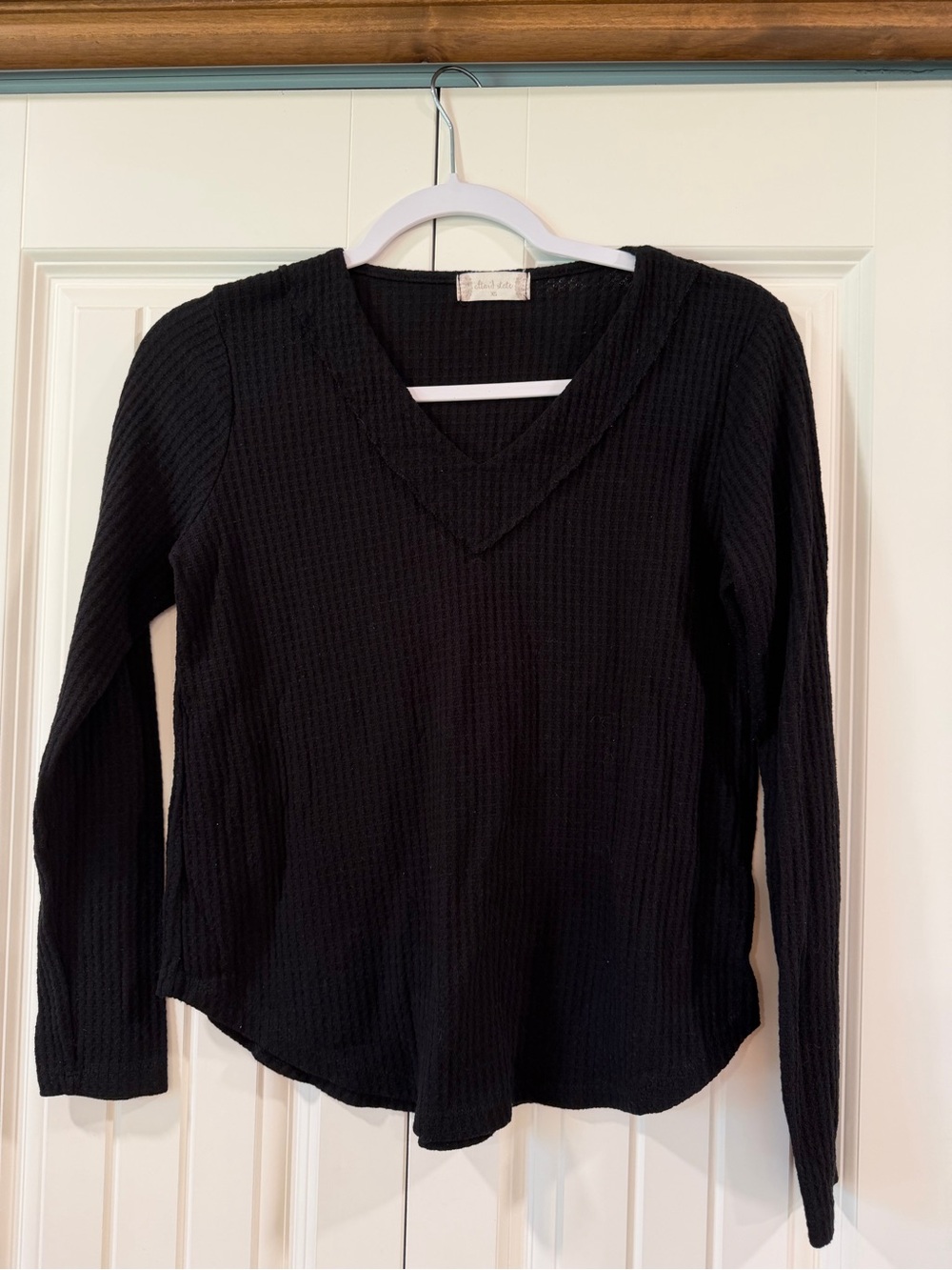 Altar'd State Black V-Neck Waffle Long Sleeve Top